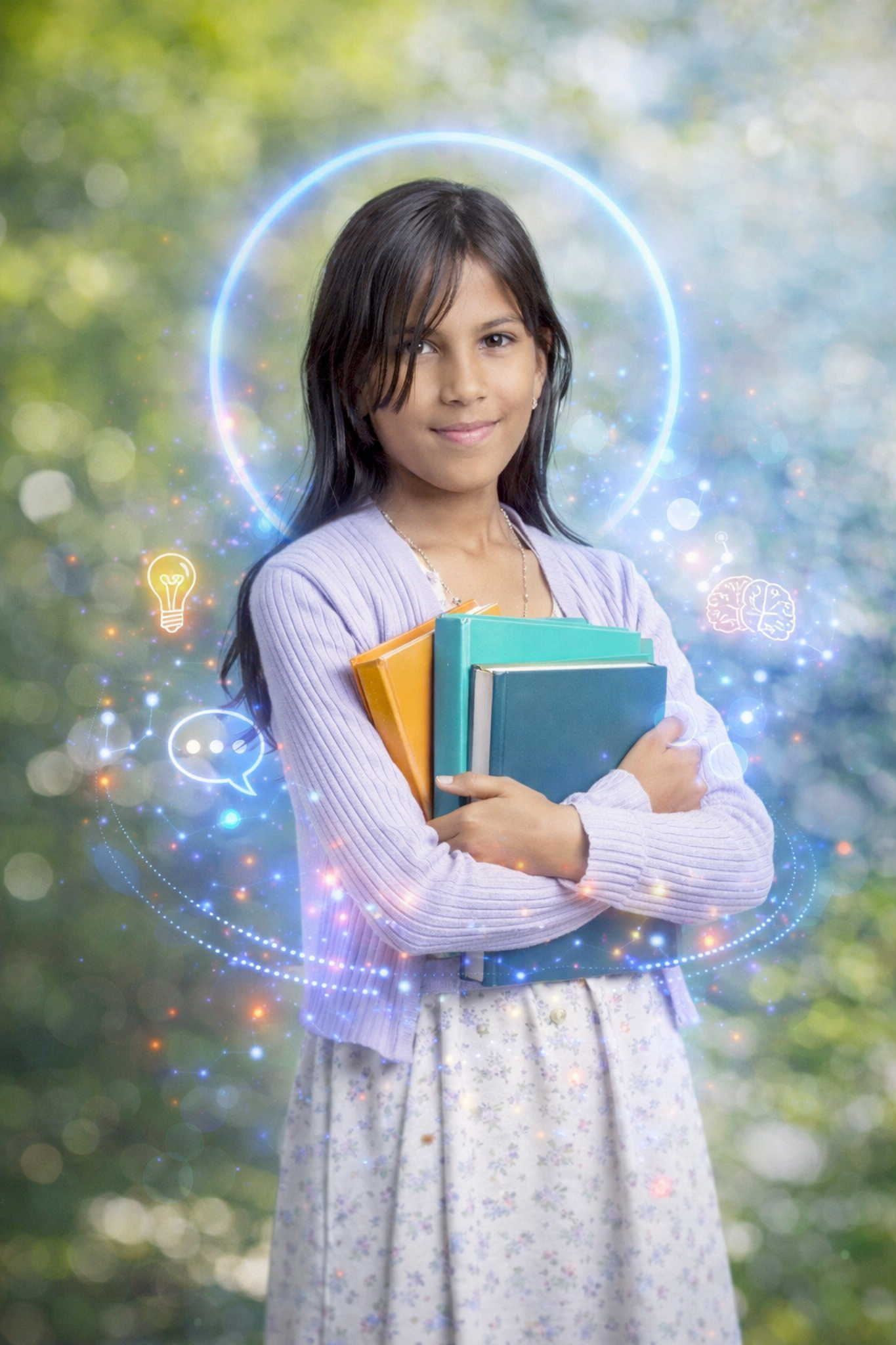 Student holding books with a confident smile